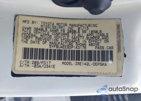 2013 Toyota Corolla S from USA, damaged, VIN 5YFBU4EE9DP143176